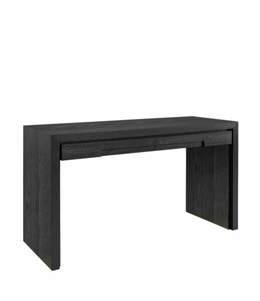 minimalistisk skrivebord  i træ med skuffe i sort træ